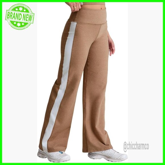 Wide Leg Yoga Pants with Pockets Polyester Blend Mid Rise 31.5